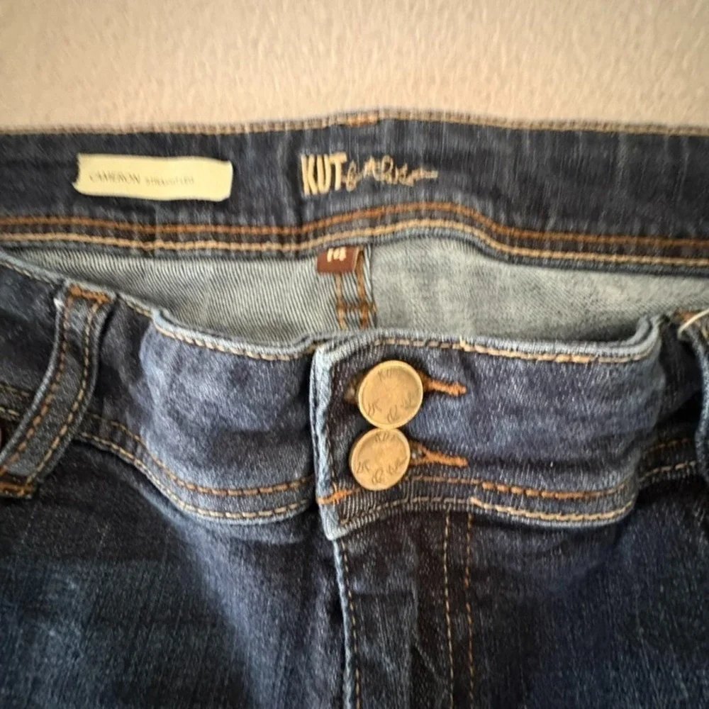 Kut from the Kloth Cameron Straight Leg Jeans Women's 14 Dark Wash Stretch Comfy